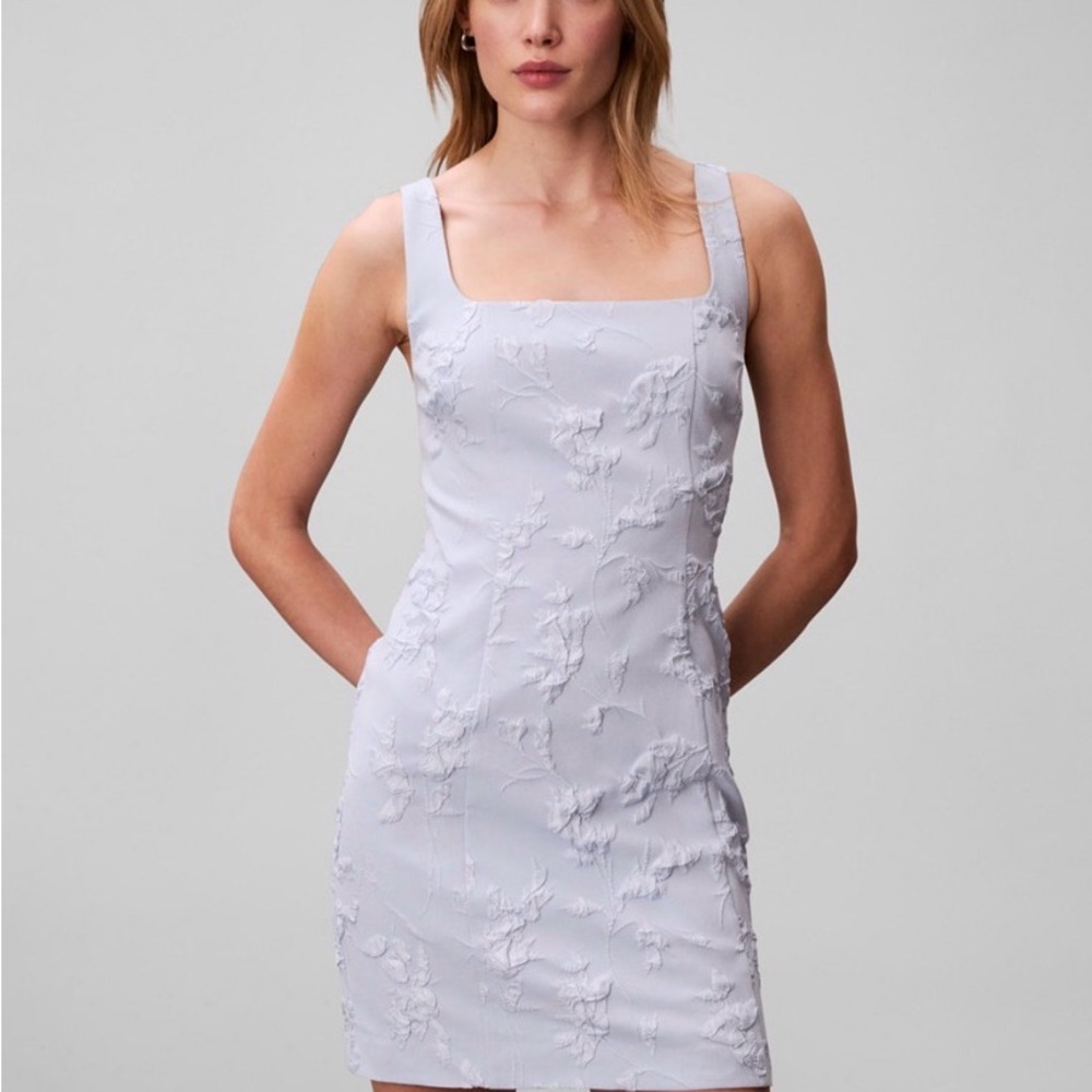 Calvin Klein Classic Spring Square Neck Breezy Blue Textured Mini Dress Size 12